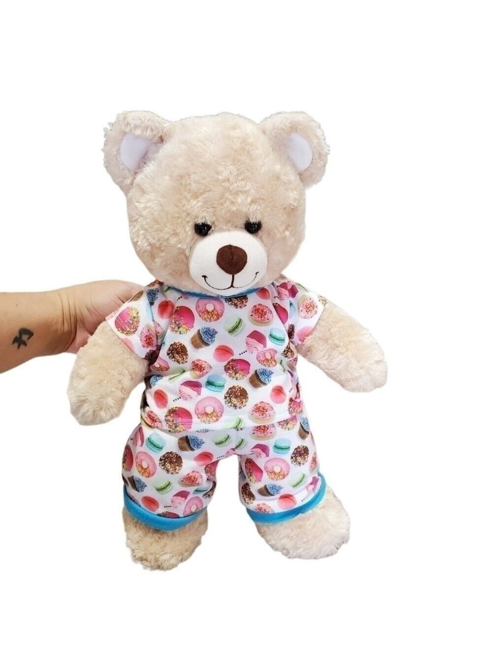 Build A Bear BAB cream plush with Donut shirt & shorts outfit jammies